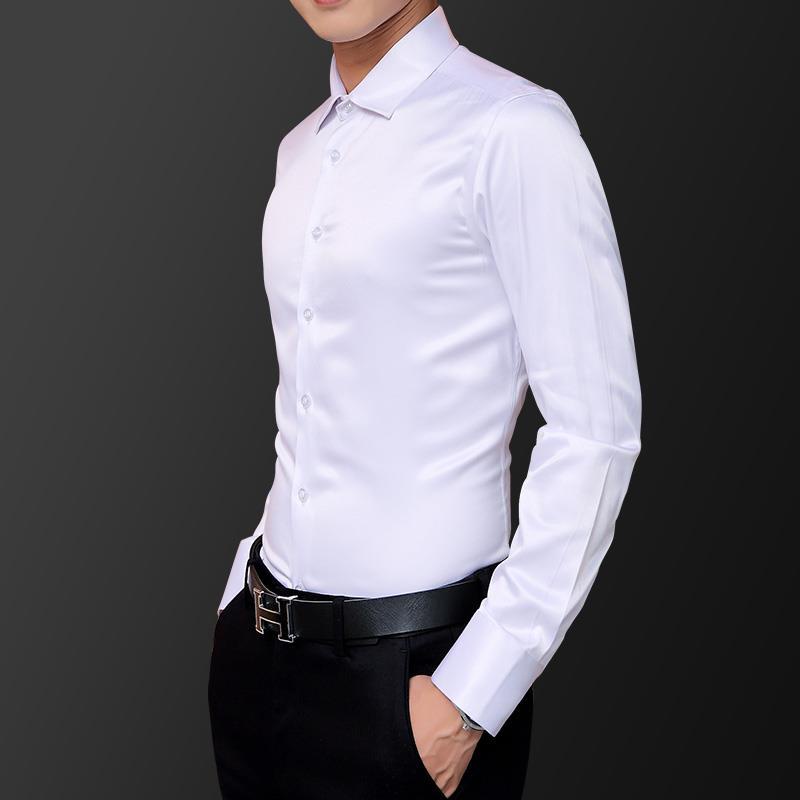 Áo Sơ Mi Tay Dài Vải Lụa Satin Nhanh Khô Chống Nhăn Màu Trơn Thời Trang Công Sở Cho Nam 30%