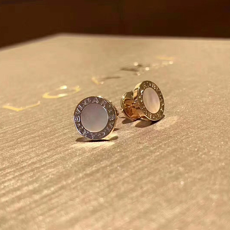 Set 2 khuyên tai tròn bg 18 kt màu vàng hồng trắng đá onyx