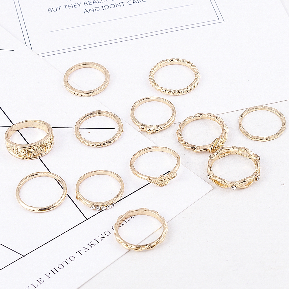 Set 12 nhẫn mạ vàng đeo đốt ngón tay phong cách cổ điển