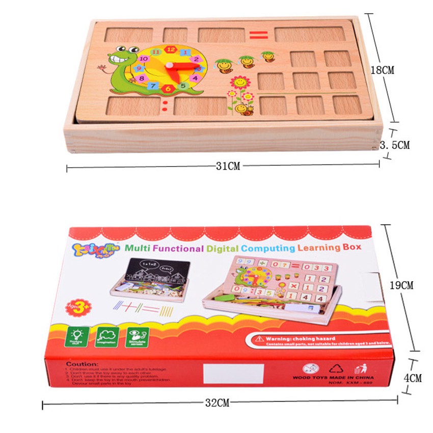[loại tốt] Bộ học toán thông minh - bảng ghép gỗ 2 mặt - có đồng hồ học giờ - Baby toys smartkid