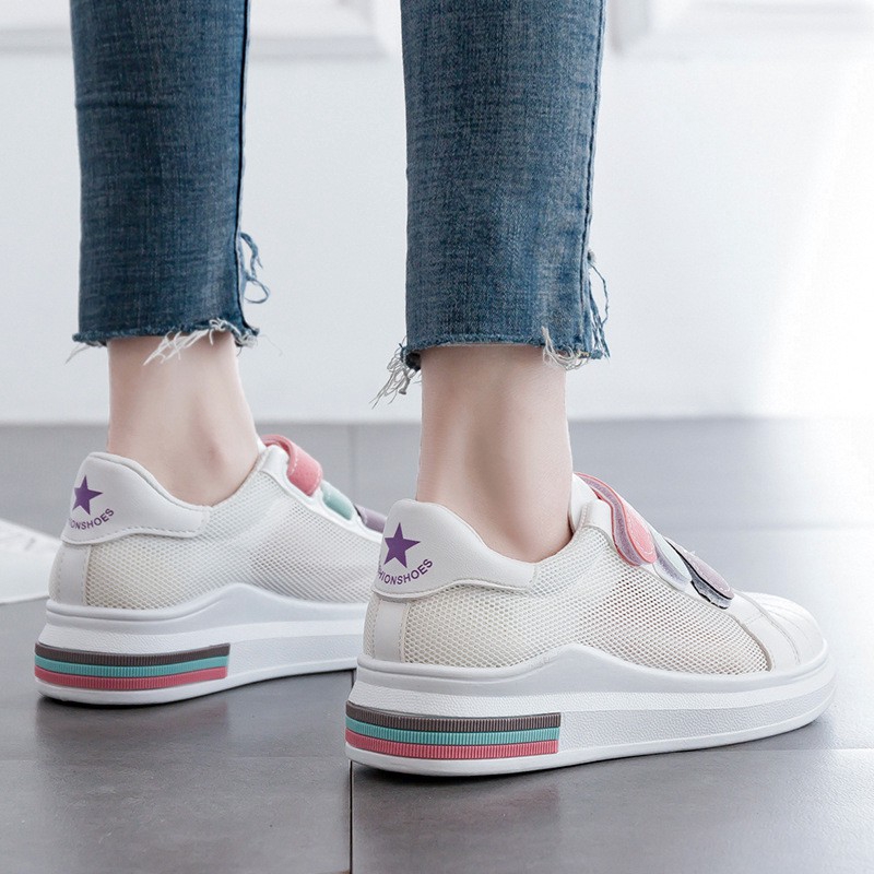 Giày bata đế bằng thiết kế đường viền 3 màu thông thoáng cho nữ | BigBuy360 - bigbuy360.vn