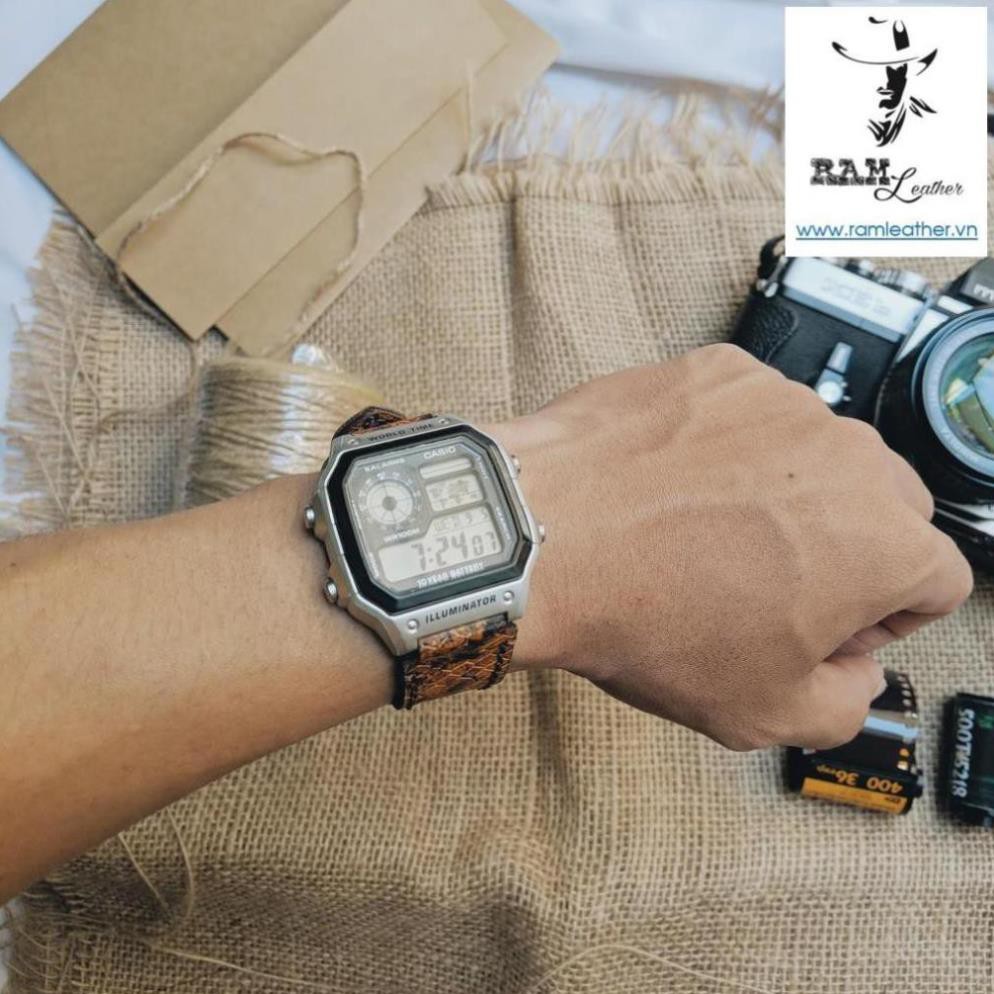 Dây đồng hồ da bò thật cho Seiko 5 / Casio AE 1200 WHD / Casio AE 1200 WH / Casio 1200WHD / 1000W / 1000WD RAM. . . . *