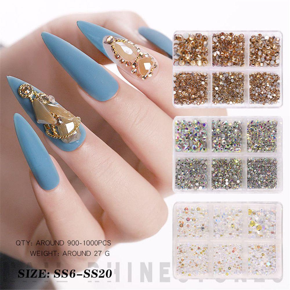 1000 Móng Tay BORAG|Kích Thước Hỗn Hợp Kính 3D Lưng Phẳng|Ab