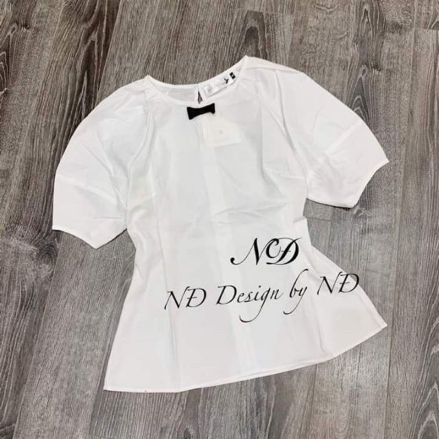 Áo trắng ngăn tay cổ nơ Zara Basic