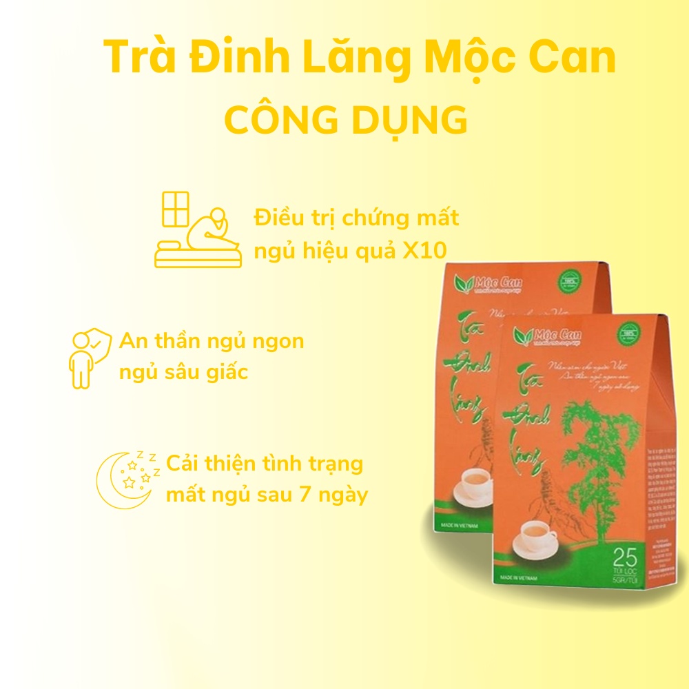 Trà đinh lăng Mộc Can, Trà thảo dược an thần ngủ ngon, giảm tiền đình, tăng tuần hoàn máu não. 1 Hộp 25 túi lọc