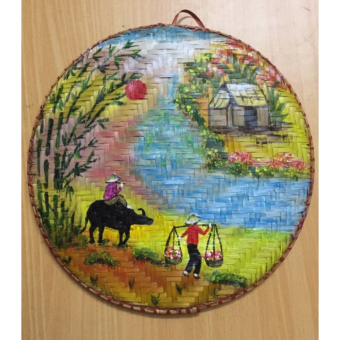 Tranh vẽ phong cảnh đẹp trên mẹt tre