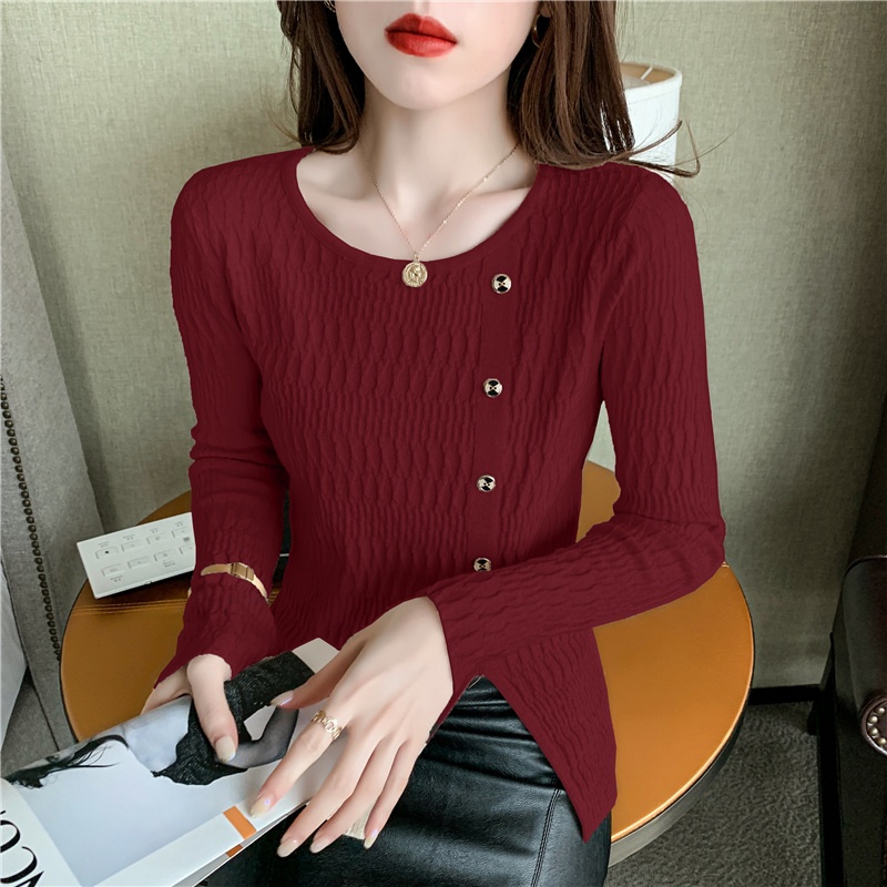 Áo len ZHELIHANGFEI tay dài xẻ tà phong cách sang trọng hợp thời trang