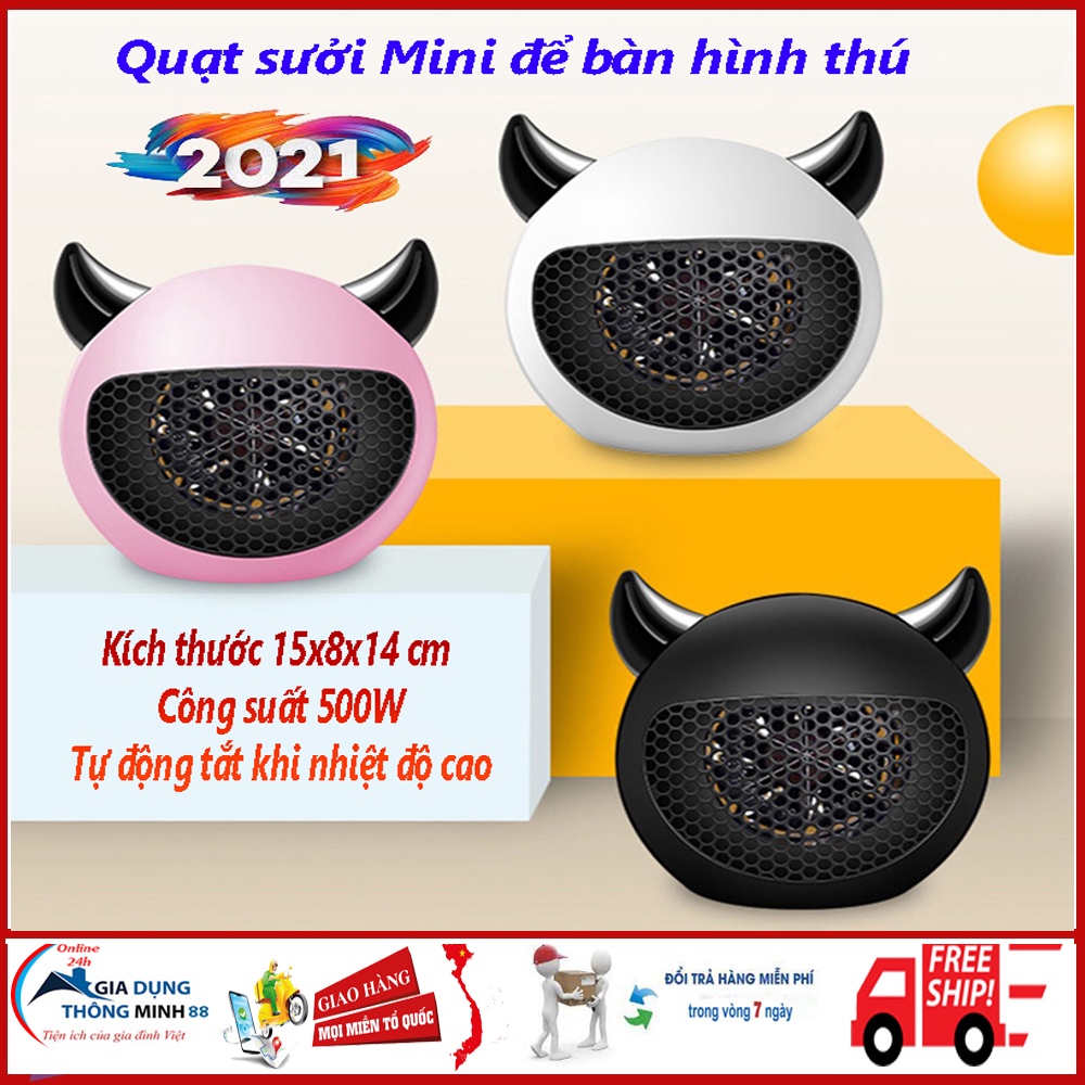 Máy sưởi mini cầm tay để bàn 2 chiều đa năng cao cấp chống bỏng, chống lật, công suất 500W