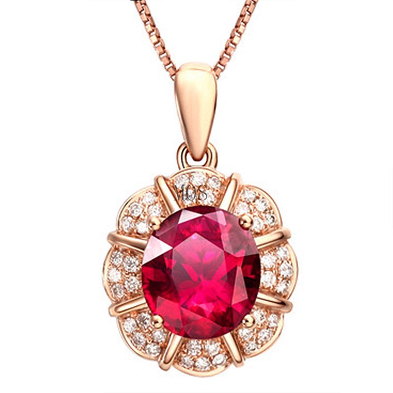 Dây Chuyền Mặt Hình Giọt Nước Đính Đá Ruby Ruby Phong Cách Hàn Quốc