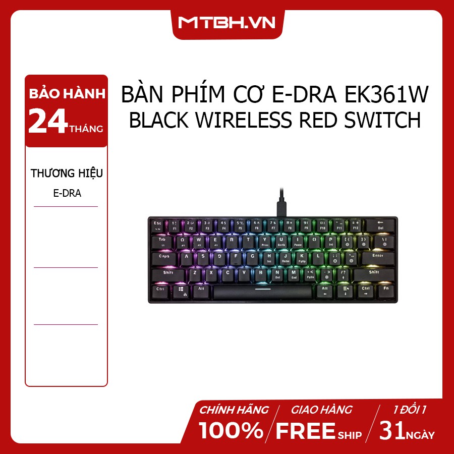 BÀN PHÍM CƠ E-DRA EK361W BLACK WIRELESS RED SWITCH