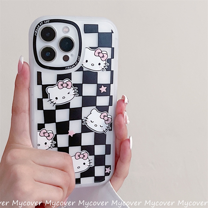 Ốp Điện Thoại Silicon Kẻ Sọc Ca Rô Mắt Mèo Hoạt Hình Cho iPhone 13 12 11 Pro Max X Xr Xs 8 7 6 Plus SE 2020