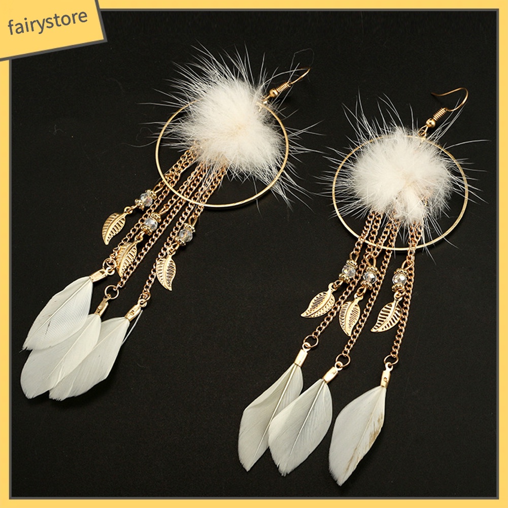 Bông tai lông vũ dáng dài phong cách cổ điển