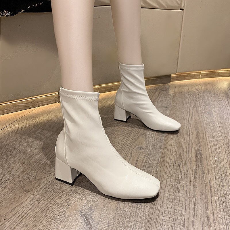 Giày bốt nữ cao cổ gót 5p da mềm êm chân