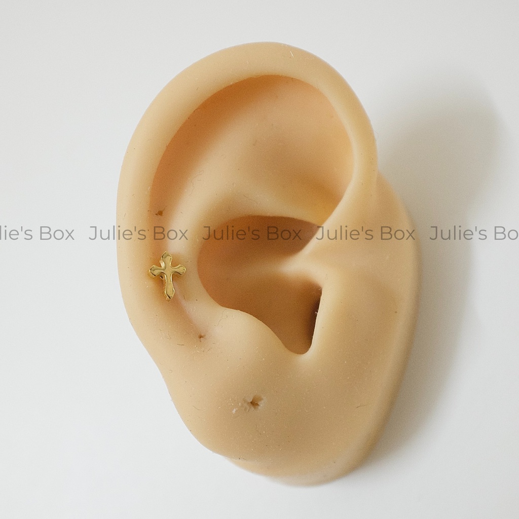 [1 Chiếc] Khuyên Tai Titan Unisex Thánh Giá Màu Vàng Đuôi Bi Không Gỉ Sét Không Ngứa Bông Tai Julies Box 66