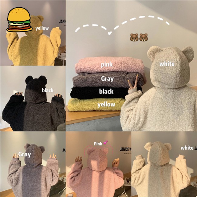 Áo Hoodie Tay Dài Dáng Rộng Có Tai Gấu Trang Trí Cho Nữ