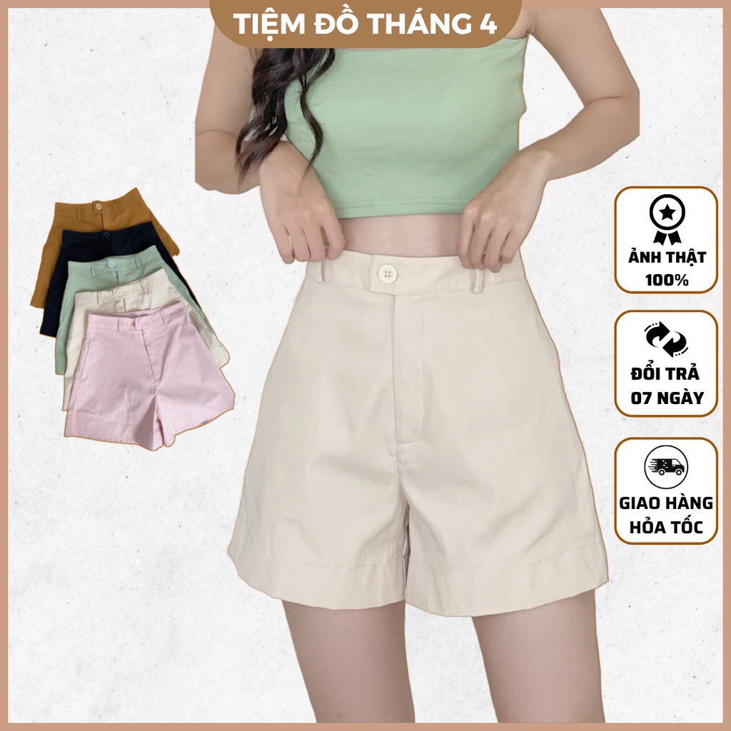 Quần Short Kaki Nữ TIỆM ĐỒ THÁNG 4 Lưng Cao Ống Rộng Túi Xẻ Phong Cách Hàn Quốc DYLEN SHORT S22029