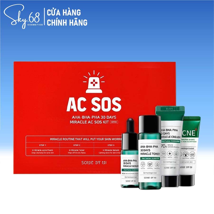 Bộ Kit 4 sản phẩm dưỡng da giảm mụn Some By Mi AHA - BHA - PHA 30 Days Miracle AC SOS Kit