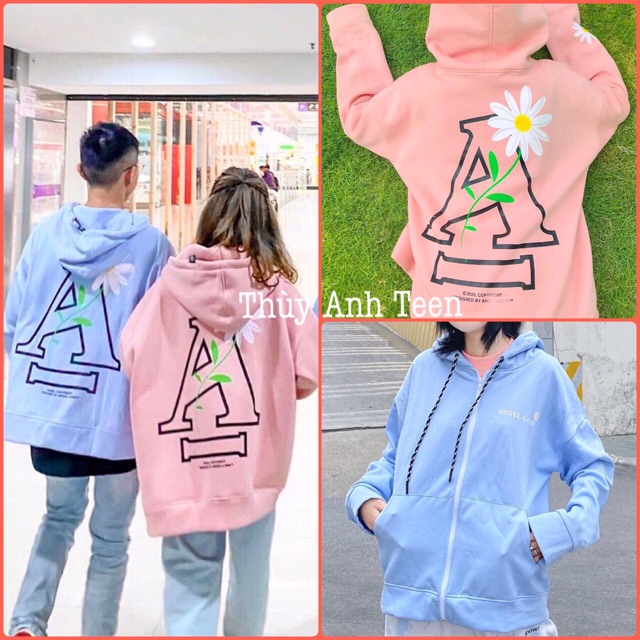 Áo Khoác Hoodie nỉ form thụng hoa cúc chữ A Unisex