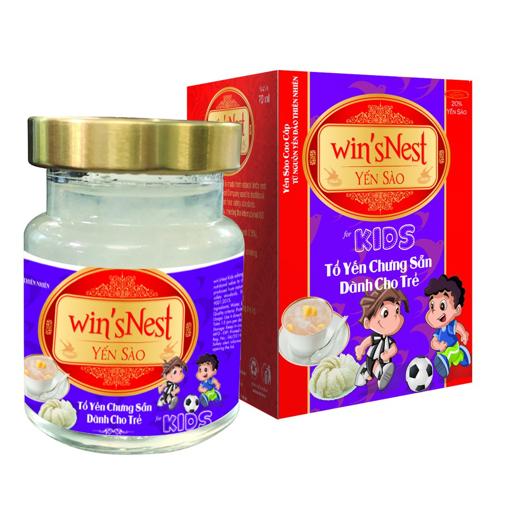 Combo 10 lọ Yến sào cao cấp win'sNest kids 20% tổ yến chưng sẵn dành cho trẻ em (70 ml/ lọ) hương vị vani