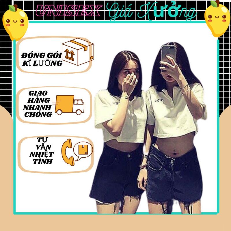Áo croptop cổ bẻ polo nữ tay lỡ , from rộng, freesize , thun cotton mềm mịn
