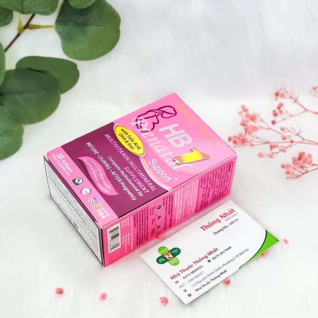 HB Prenatal 1 Multi DHA Support Bổ Sung 26 Vitamin &amp; Khoáng Chất Cho Bà Bầu Mỹ Healthy Beauty Hộp 30 viên