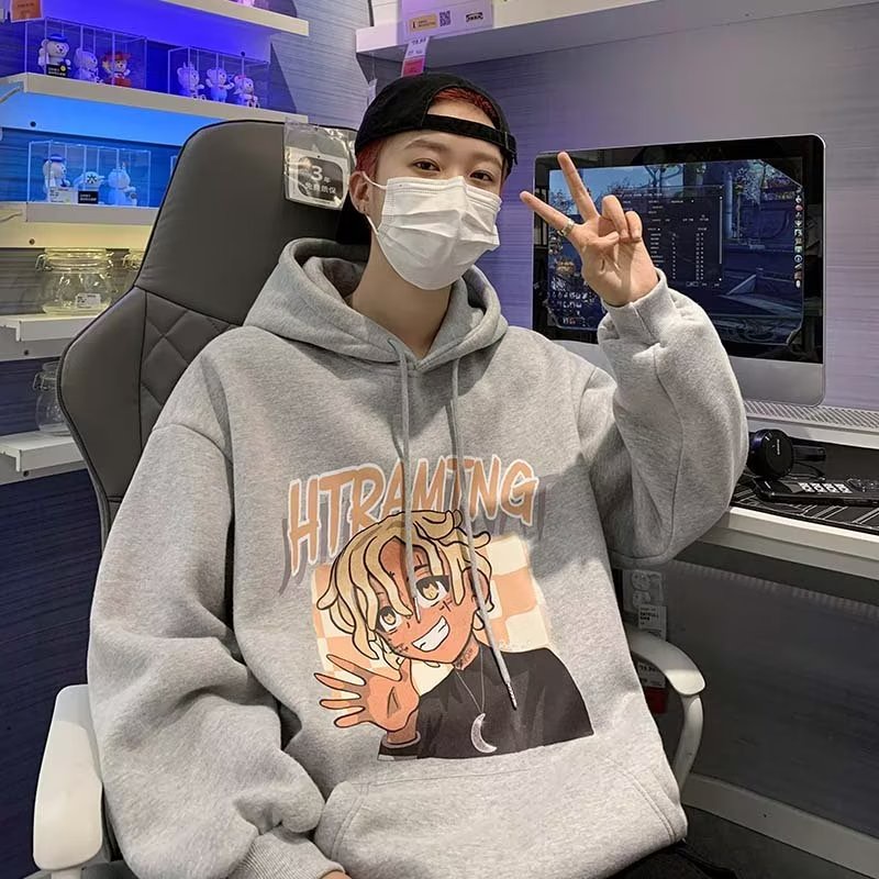 Áo hoodie Dáng Rộng In Họa Tiết Hoạt Hình Phong Cách Hip Hop Hàn Quốc Chất Lượng Cao Thời Trang Cho Nam Và Nữ