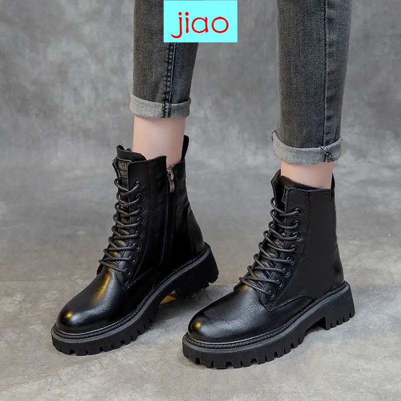 Giày bốt martin đế dày màu nâu kiểu Anh thời trang hè thu mới năm 2021 cho nữ