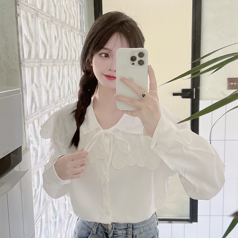 SUXI Áo Sơ Mi Tay Dài Cổ Búp Bê Màu Sắc Ngọt Ngào Thời Trang Cho Nữ