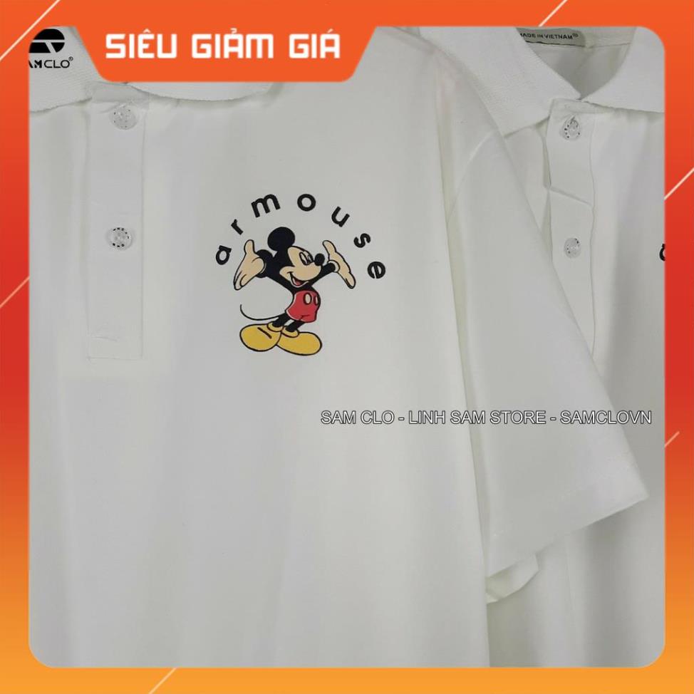 Áo thun POLO nữ tay lỡ có cổ phông form rộng freesize unisex mặc đi học, cặp, nhóm, lớp chữ AR MOUSE hình MICKEY