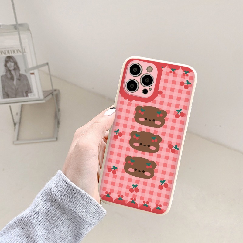Ốp Iphone 3 chú gấu Cherry ốp lưng iphone cạnh vuông đủ mã từ 6 đến 13promax