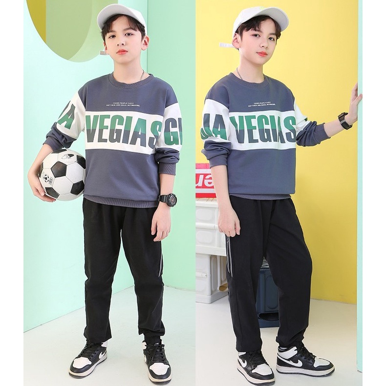 Bộ quần áo thu đông cho bé trai 14-45kg, set thu đông bé trai 4-14 tuổi VEGAS cá tính , vải nỉ da cá dày dặn.VEGAS79