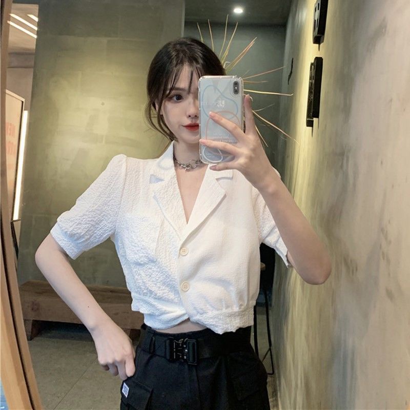 Áo croptop BH tay ngắn phối bèo thời trang mùa hè trẻ trung cho nữ