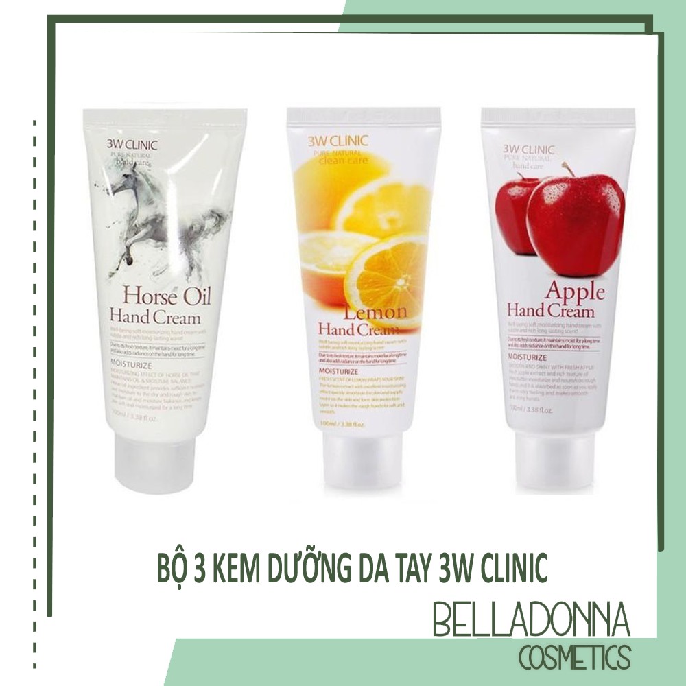 Bộ 3 Kem Dưỡng Da Tay 3w Clinic Hand Cream (Horse, Lemon, Apple) 100mlx3