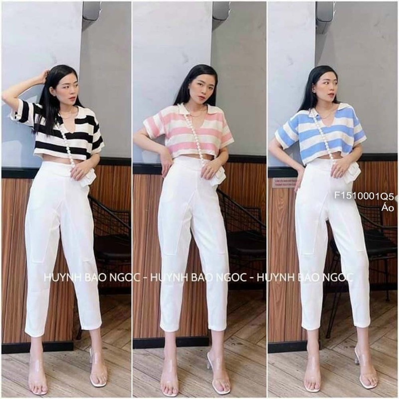 Áo kẻ sọc croptop cổ tim