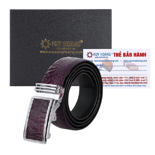Dây nịt nam da cá sấu Huy Hoàng da bụng 3,5P màu tím HP4805
