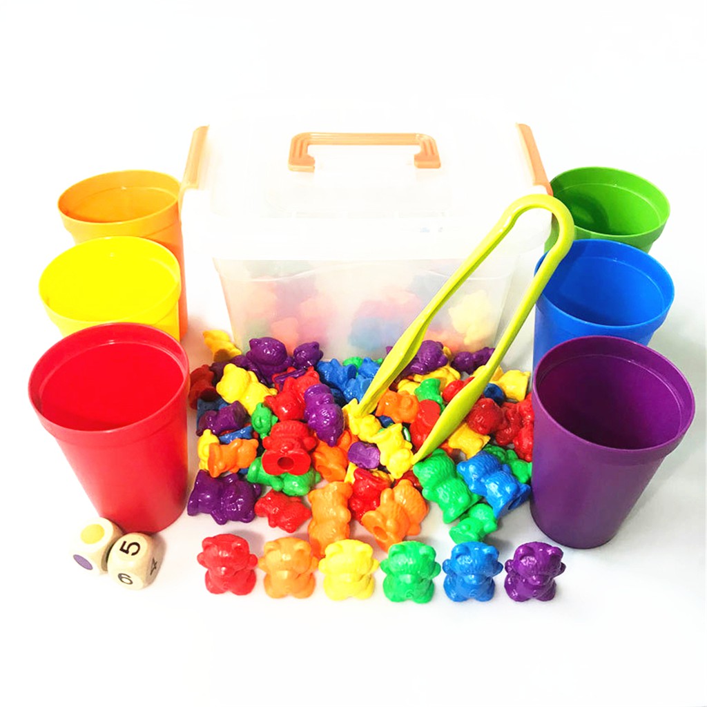 Bộ Đồ Chơi Đếm Hình Gấu Màu Sắc Cầu Vồng Theo Phương Pháp Montessori Cho Bé