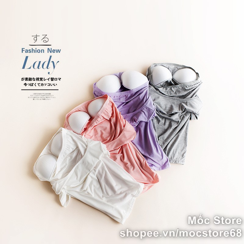 Áo thun kèm Bra cộc tay cotton, co giãn 4 chiều
