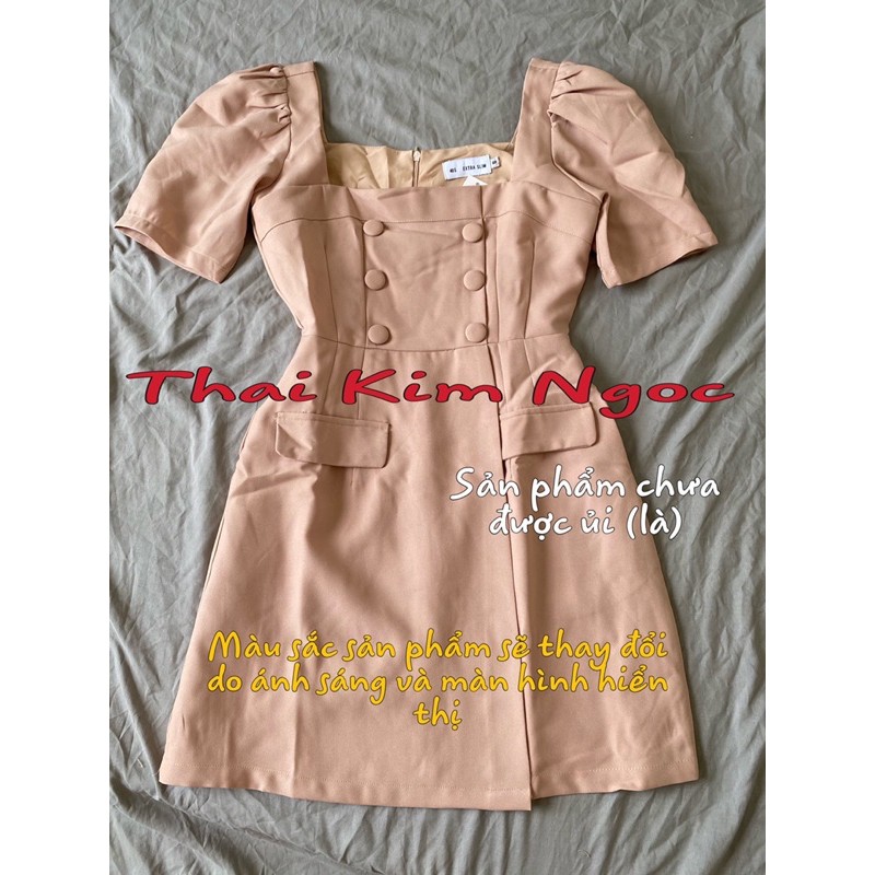 Đầm cổ vuông tay phồng nút bọc | BigBuy360 - bigbuy360.vn