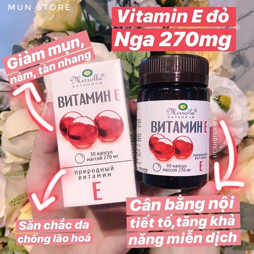 [CHÍNH HÃNG100%] Vitamin E đỏ Mirrolla NGA 270mg - LOẠI LỌ VÀ VỈ