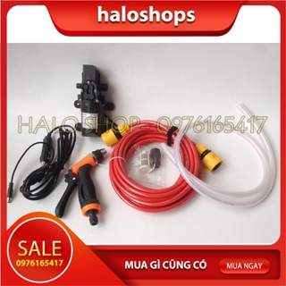 Máy bơm rửa xe tăng áp lực nước mini 12V cáp sạc ô Tô