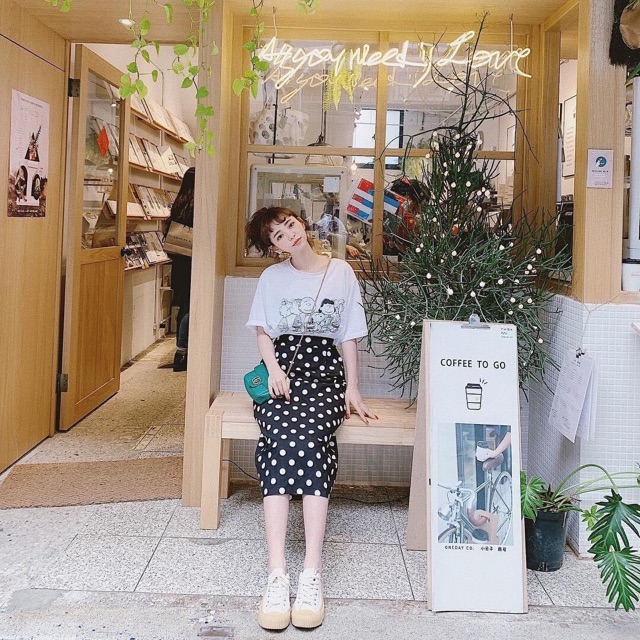 Set áo cotton chân váy bi