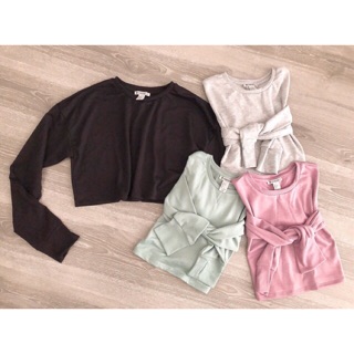 Crop tay dài bo thun xỏ ngón F21 xuất xịn