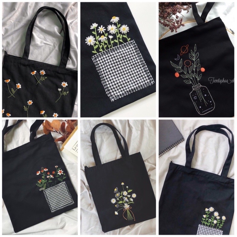 Túi tote vải thêu tay - thêu tên  thêu theo yêu cầu