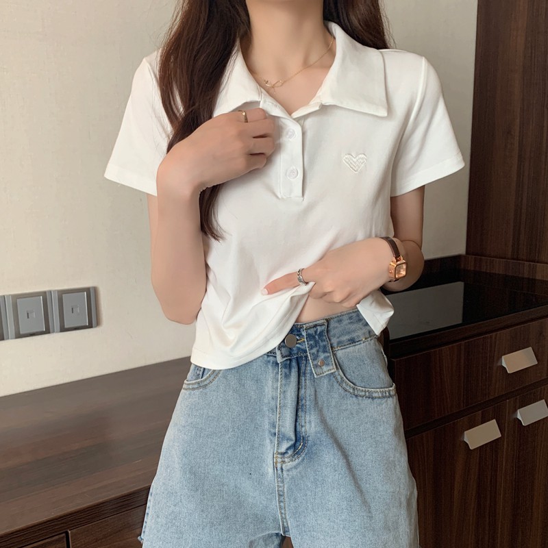 Xiaozhainv Áo Thun Lửng Ngắn Tay Có 4 Màu Thời Trang Cho Nữ