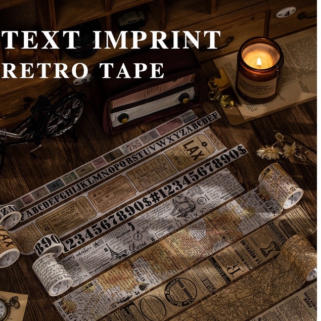 Chiết masking washi Text imprint retro tape trang trí sổ, làm bullet journal