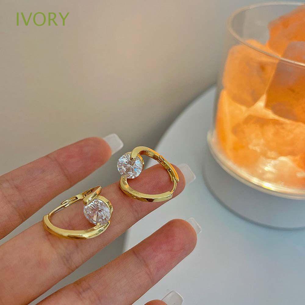 Khuyên tai dạng vòng xoắn đính đá zircon đơn giản thanh lịch phong cách Hàn Quốc cho nữ