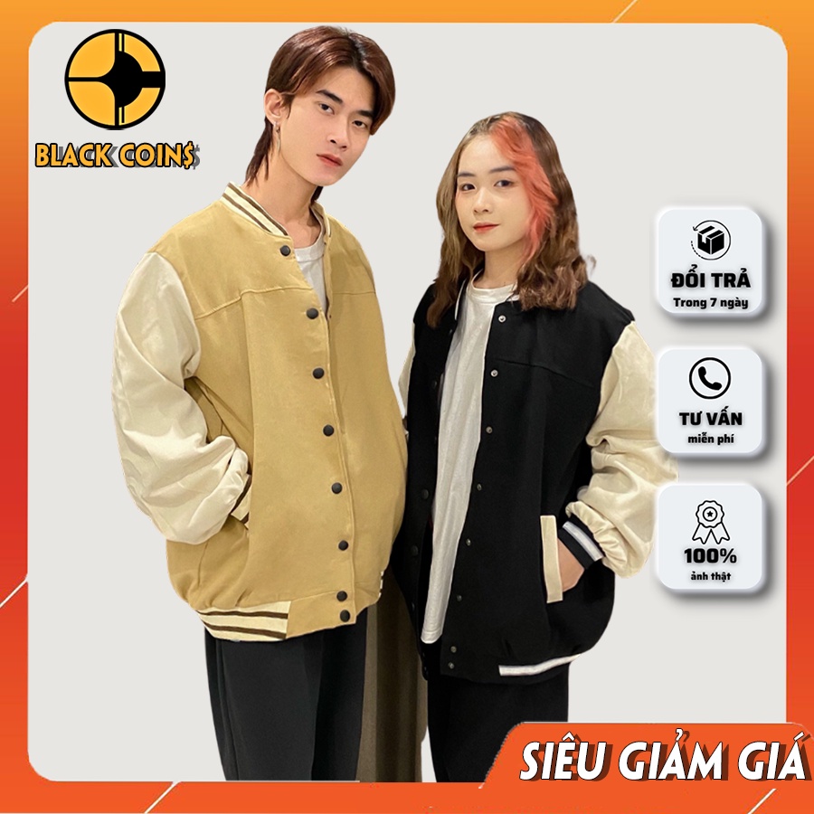 Áo Bomber Black Coins Nỉ Tăm 2 Lớp Kaki Oversized Basic Cúc Bấm Nam Nữ Unisex- Trẻ Trung Năng Động