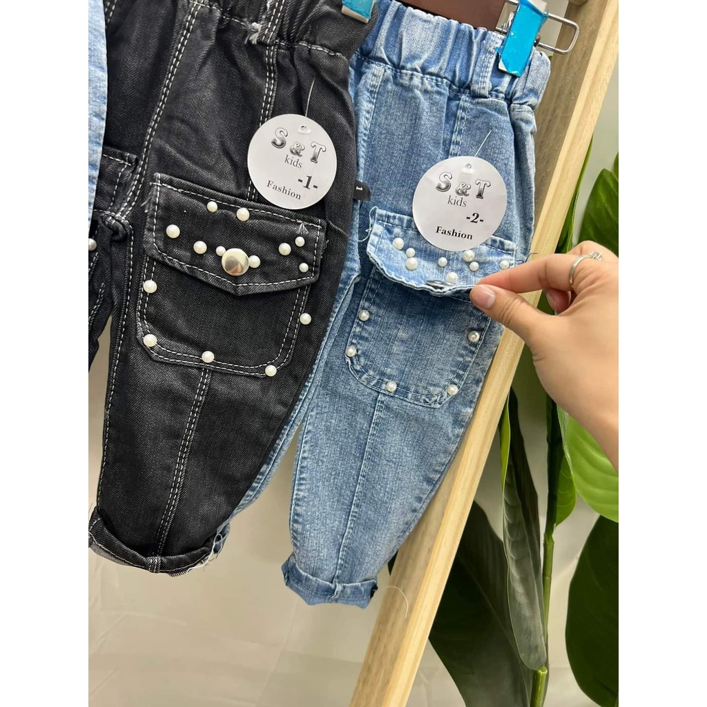 Quần jean dài túi nắp ngọc cho bé gái 7-19kg