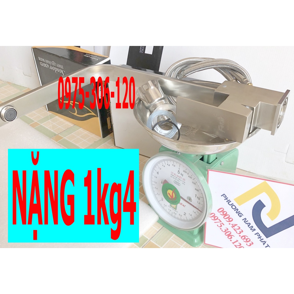 (THÂN TO DÀY)Vòi Rửa Chén Bát Nóng Lạnh 100% INOX 304 chống han gỉ N4003 FOTAR Quay được 2 hộc chậu vòi Chén Vuông dẹt