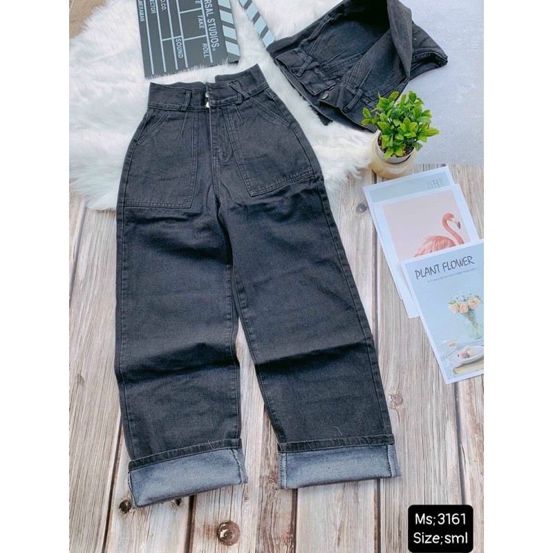 🌀Quần Baggy Jeans 2 Nút Lưng Cao Ống Suông